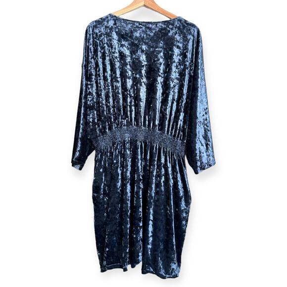 Suzanne Betro Blue Crushed Velvet V Neck Dolman Sleeve Stretchy Dress Women's XL - Picture 2 of 9